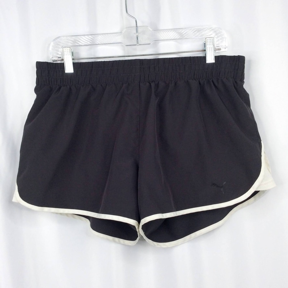 PUMA Running Shorts Women's Size XL 16 Black White Panty Lined Drawstring